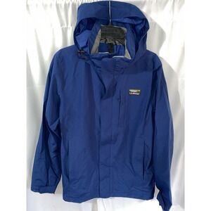 LL Bean Jacket Mens Small Blue Hooded Rain Windbreaker Zip Pockets Logo 501838